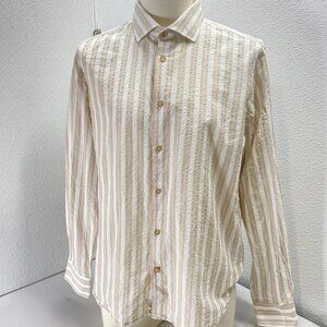 Borgo28 Mens Stripe Cotton Button-Up Sport Shirt Long Sleeve Size M Sand